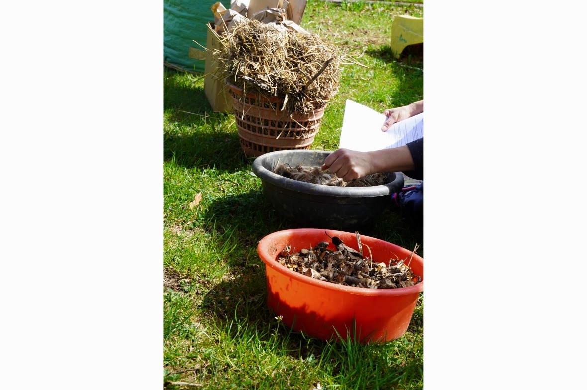 Luzia Emmenegger zeigte Behälter mit verschiedenen Mulchsorten.