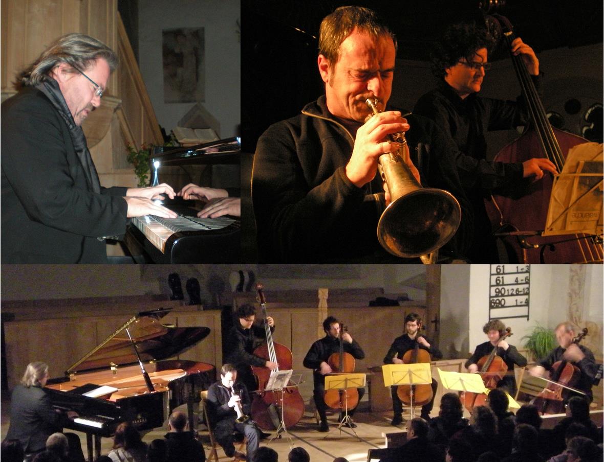 «Lyoba Revisited» – Greyerzer Hirtenlieder mit Thierry Lang, Matthieu Michel, Heiri Känzig und den vier Cellisten Andi Plattner, Ambrosius Huber, Daniel Schaerer und Daniel Pezzotti (Fotos: Markus Bachmann)