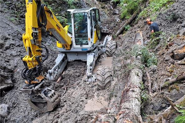 Marchgraben: Statt das ins Bachbett gefallene Holz aufwendig zu entfernen, wurde es so verbaut, dass das Wasser auch bei Gewitter-Ereignissen am richtigen Ort weiterfliessen kann.