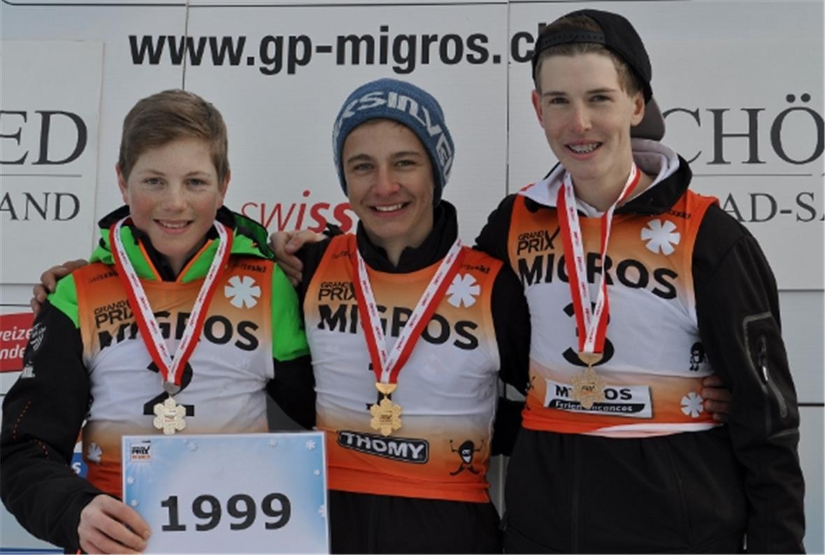 Matthias Grünenwald, Zweisimmen siegt bei den ältesten Knaben mit der Tagesbestzeit von 55.54 vor Noel Riedweg, Escholzmatt und Tobias Zingg, Saanen.