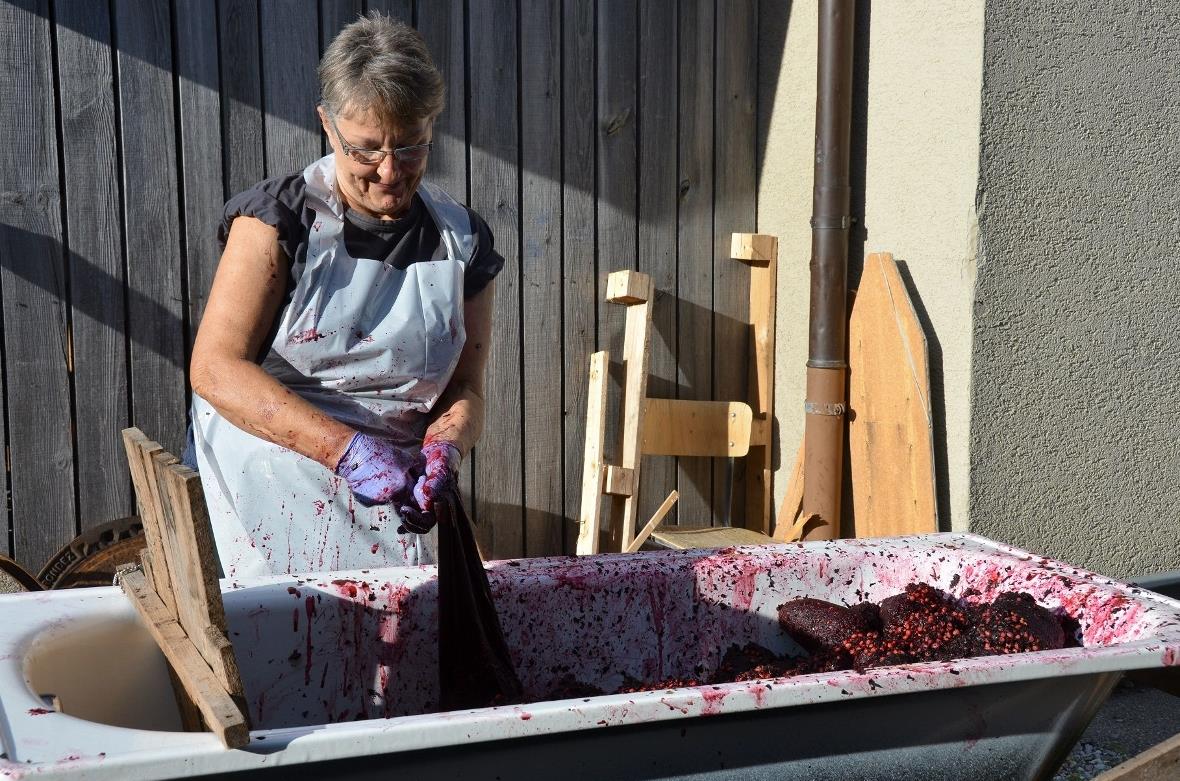 Nach dem Streifen werden Brei und Steine entleert.