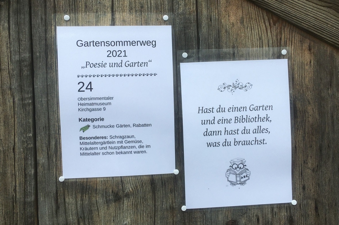 Neuerung 2021: Gartensprüche an jedem Garten des Sommerweges.