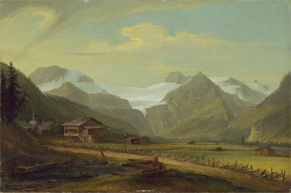 Ölbild von 1776: «Blick in die Lenk mit Wildstrubel und Rätzligletscher» von Caspar Wolf. Der Gletscher ist heute vom Dorf aus nicht mehr zu sehen.
