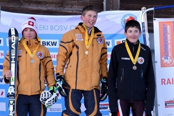 Podest Knaben U14, v.l.: Kevin Oester (SC Adelboden), Nathanael Lauber (SCLenk), Patrick von Siebenthal (SC Saanen).