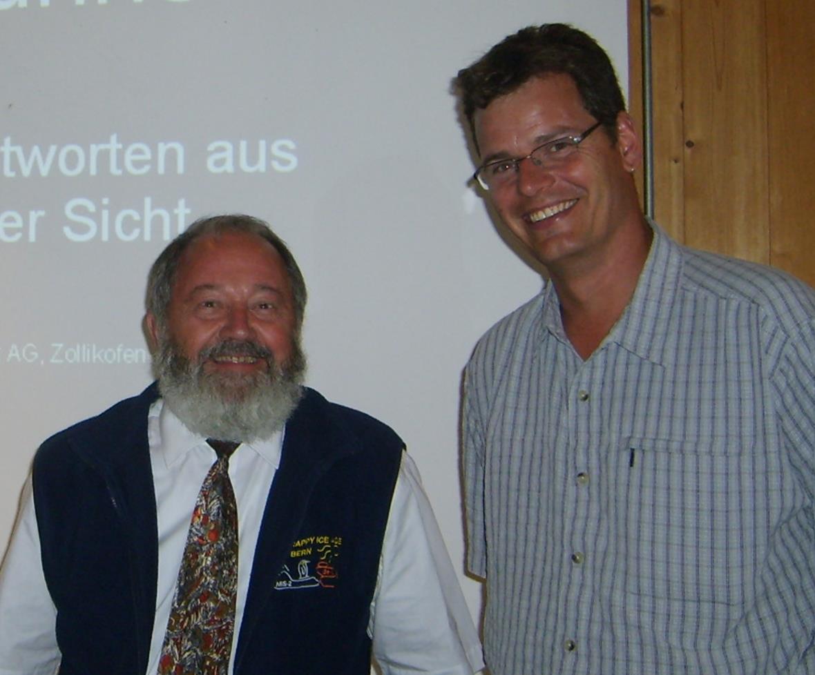 (Rechte Seite) Dozent Dr. Reto Hänni, Geologe, Geotest AG, Zollikofen und Prof. Dr. Christian Schlüchter, Geologe und Fachausschussmitglied der Sommer-Universität Lenk (links).