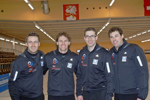 Schweizer-Meister im Curling 2012: Jan Hauser (Skip), Toni Müller, Marco Ramstein und Urs Bamert von GC.