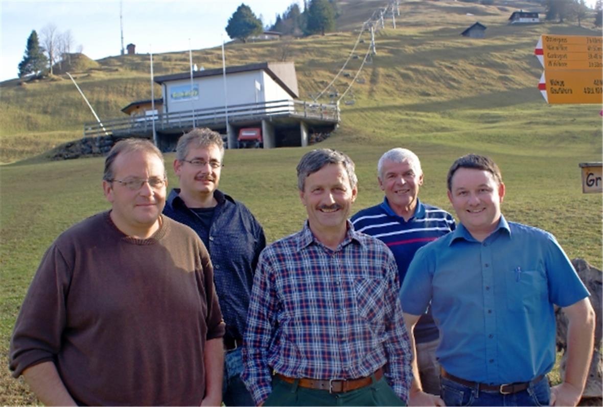 Sie zeichnen massgeblich für die Rettung und für die Weiterführung der Grimmialpbergbahnen AG: Martin Wiedmer, Martin Wampfler, Godi Erb, Hans-Peter Gilgen und Ueli Wampfler.