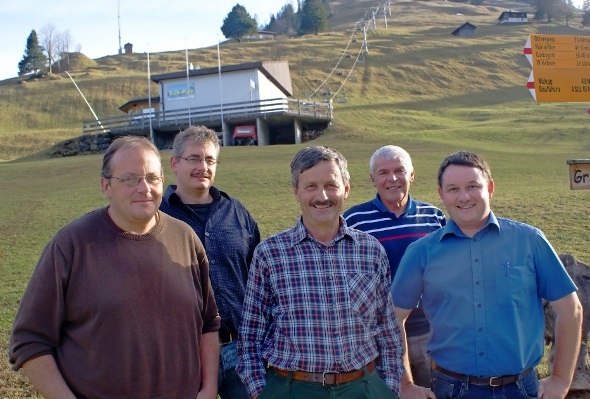Sie zeichnen massgeblich für die Rettung und für die Weiterführung der Grimmialpbergbahnen AG: Martin Wiedmer, Martin Wampfler, Godi Erb, Hans-Peter Gilgen und Ueli Wampfler.