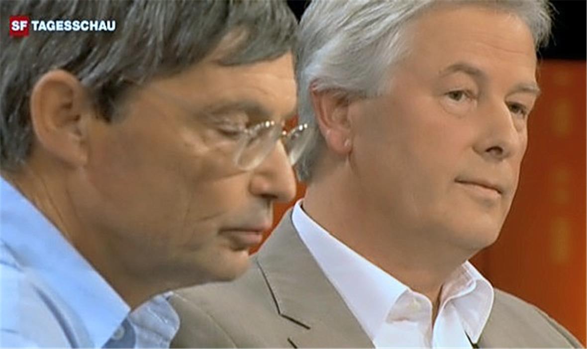 Unter der Leitung von Röbi Koller diskutierten Rudolf Marty, VR Sattel-Hochstuckli AG (links), Alfred C. Schwarz, CEO Stockhornbahn AG (rechts)¸ auch Markus Hasler, CEO Zermatt Bergbahnen AG, Frank-Urs Müller, Zentralpräsident Schweizer-Alpenclub SAC, Elsbeth Flüeler, Geschäftsleiterin Mountain Wilderness und Otto Sieber, Zentralsekretär Pro Natura.