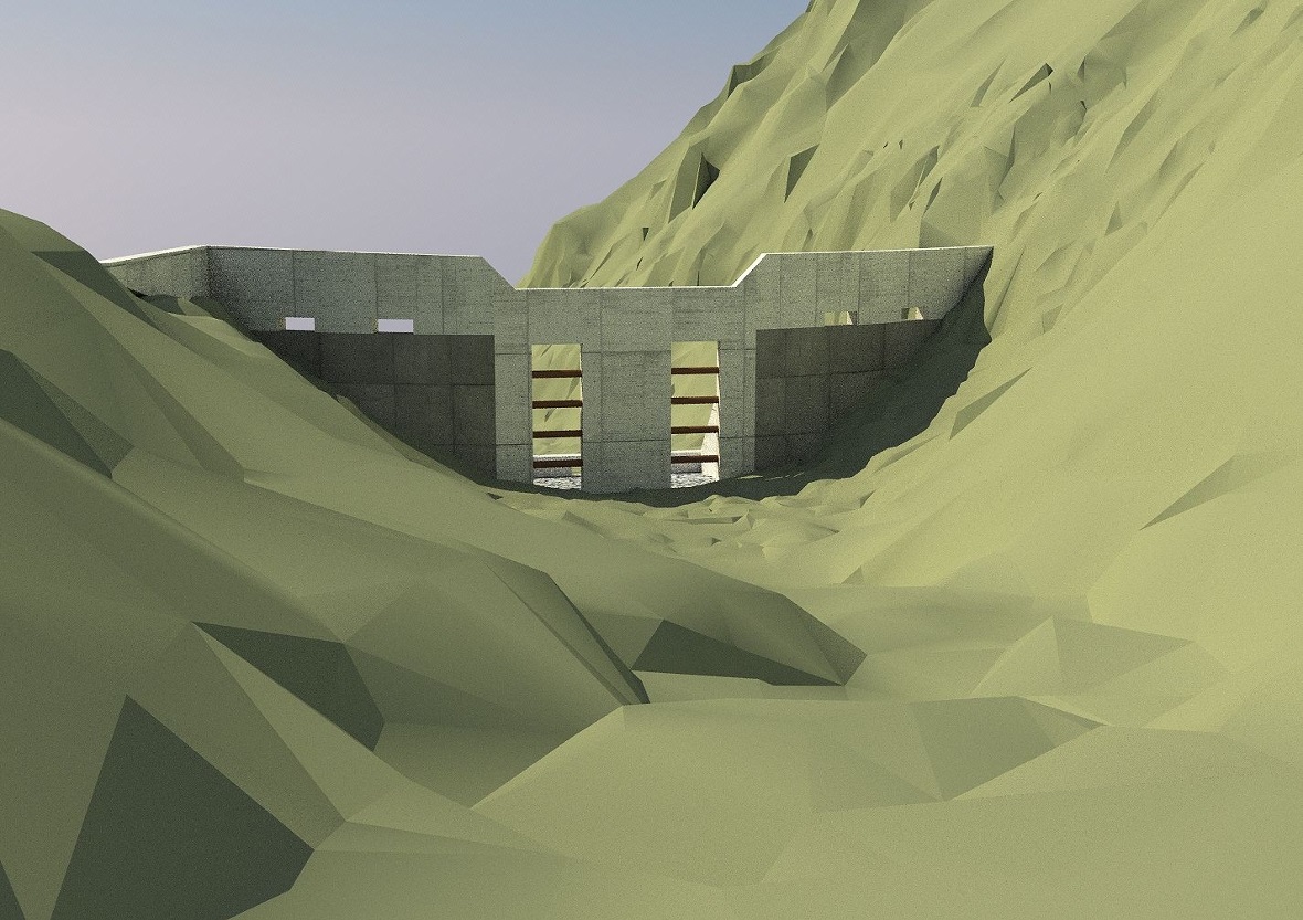 Visualisierungen Ertüchtigung Murgangsperre: Links die Ansicht von unten mit Bli...