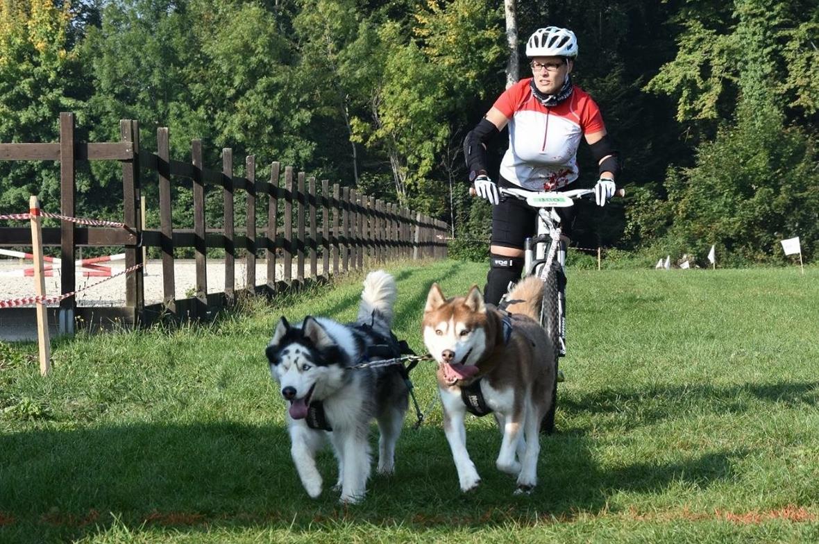 Vivienne Décorvet mit den Hunden am Bike