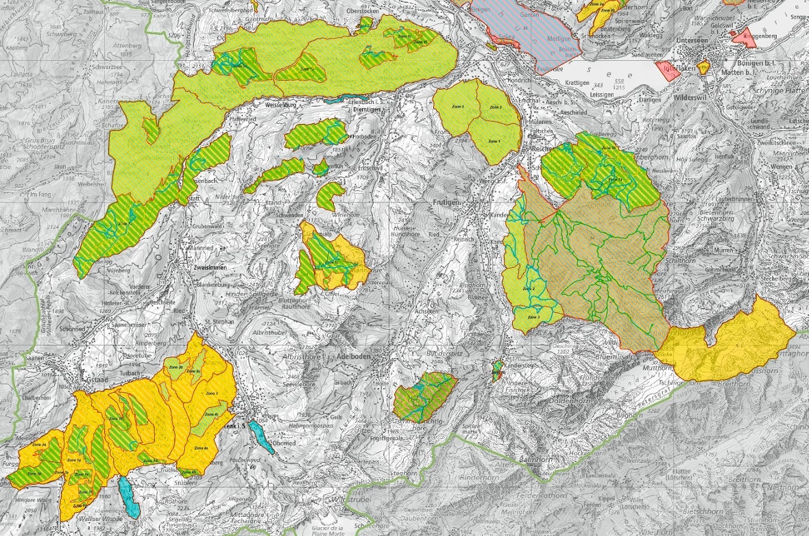 Wildschutzkarte des westlichen Berner Oberlandes.