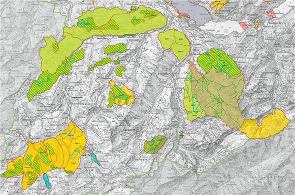 Wildschutzkarte des westlichen Berner Oberlandes.