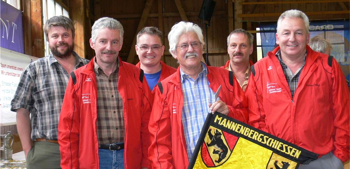 Zweisimmen «Schlegelholz» sind die Gewinner des Wanderfähnlein 1939. Von links: Kurt Ziörjen (37), Hanspeter Durand (38), Marcial Schwarz (39), Manfred Schwarz (39), Urs Feuz (35) und Tagessieger Hans-Otto Aegerter mit 40/100 Punkten.
